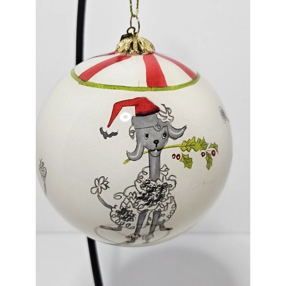Pier 1 Li Bien Poodle Christmas Ornament Inside Reverse Painted Glass Boxed Dog